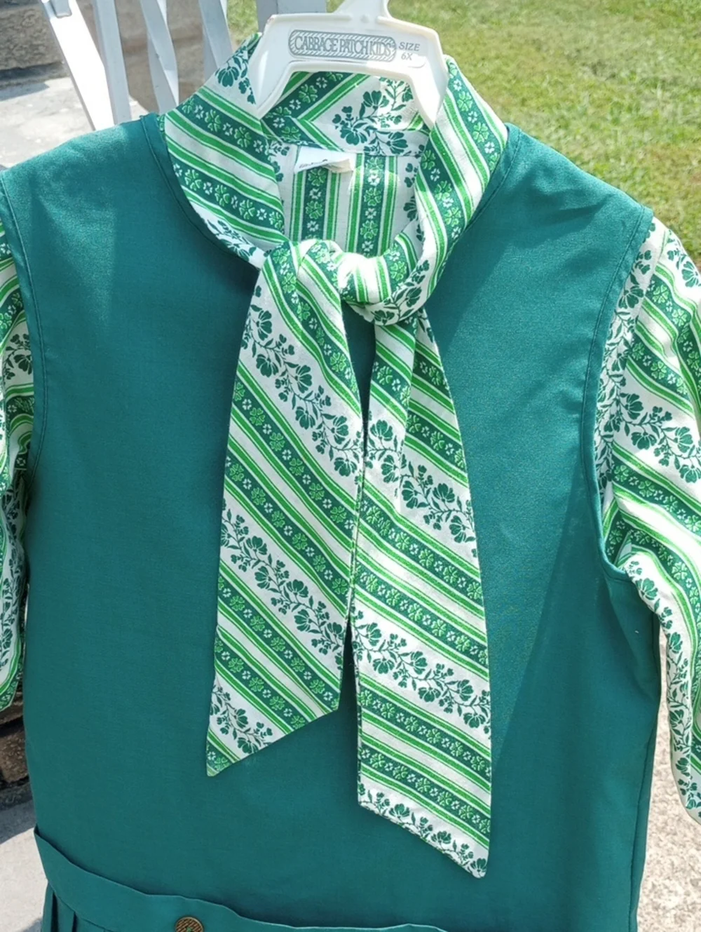 Sears Perma-Prest Green & White Vtg Pleated Irish Shamrock 2-Piece Dress, Sz 6X